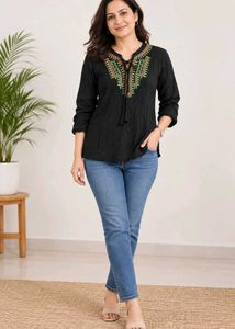 Black Colored Thread Embroidered Tunic