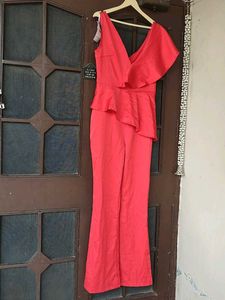 Chic Red One-Shoulder Jumpsuit