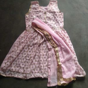 Adorable Pink Girls Ethnic Dress & Dupatta