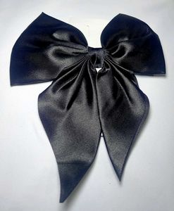 White and Black Satin Bow Hair Clip