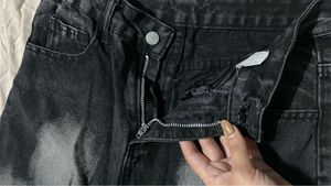 New Distressed Black Denim Wide Leg Jeans