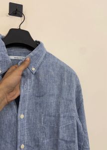 Men's Blue Linen Blend Button-Down Shirt
