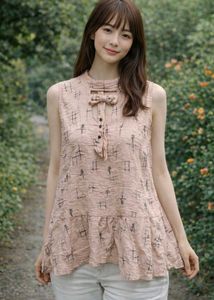 Peach Sleeveless Top with Unique Design