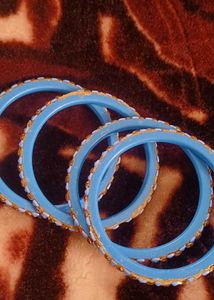 Sparkling Baby Blue &amp; Gold Bangles