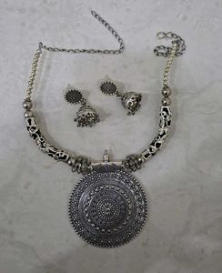 Oxidized Silver Necklace & Earring Set