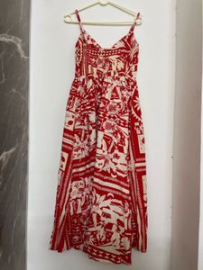 Boho Red &amp; White Print Midi Dress