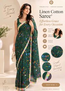 Elegant Linen Cotton Saree with unstitched blouse