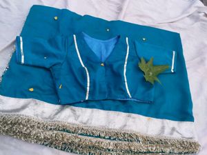 Beautiful Teal Saree with Embellished Border