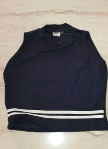 Sleeveless Navy Top with Stripes