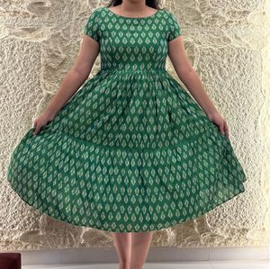 Green Ikat Printed Dress | Casual Ethnic Wear | Li
