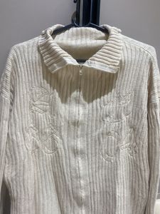 Cream Knit Zip-Up Sweater