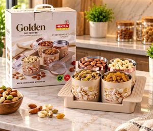 Nekza Golden Dry Fruit Set 4 Pcs Container