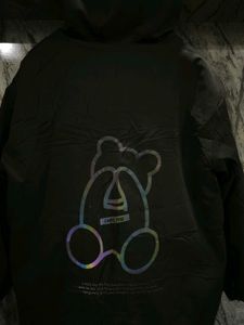 Black Hooded Jacket with Bear Print