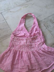 Pink Gingham Halter Neck Top