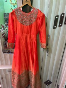 Orange Embroidered Anarkali