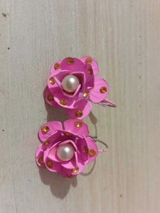 Cute Pink Flower Pearl Earrings