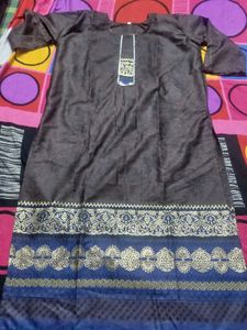 Stylish Brown Kurta with Blue Border