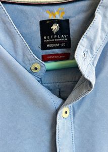Men's Blue Mandarin Collar Shirt