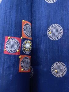 Elegant Blue Sari with Geometric Embellishments