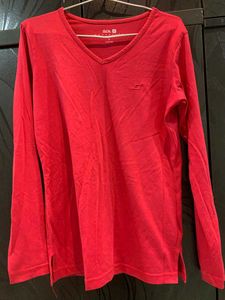 Chic Red Long Sleeve V-Neck Top