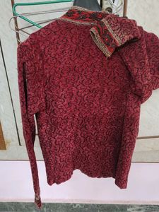 Burgundy Patterned Knit Cardigan