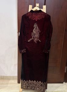 Elegant Maroon Velvet Kurta Only