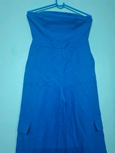 Blue Strapless Wide Leg Jumpsuit