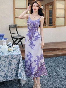Elegant Purple Floral Print Maxi Dress