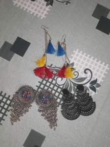 Oxidized Jhumka Earrings with Colorful Stones