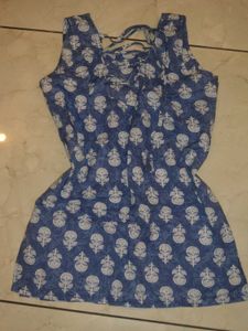 Blue Block Print Corset Short Kurta