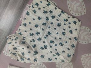 Co-ord White Kurta with Blue Floral Print palazzo