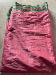 Elegant Pink Saree with Green Border
