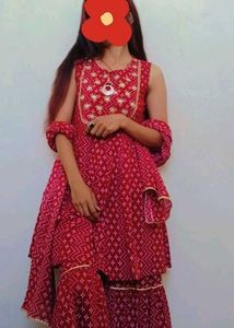 Red Printed Kurta Set