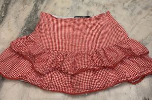 y2k Red Gingham Ruffle micro Mini Skirt