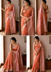 Elegant Orange Floral Saree🧡
