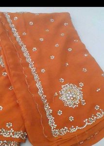 Elegant Orange Embroidered Saree