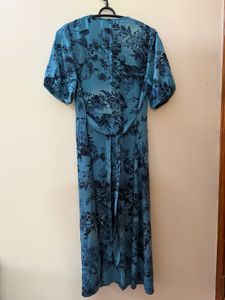 Fig Blue Floral Midi Dress with Collar