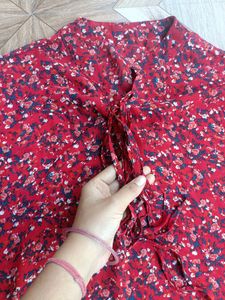 Red Printed Over Size Top For Women