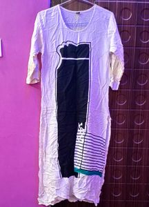 White Kurta with Black Graphic Print
