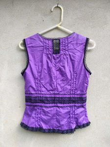 Purple Sequined Tie-Front Blouse