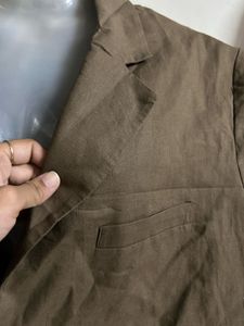 Brown Cropped Blazer with Short Sleeves