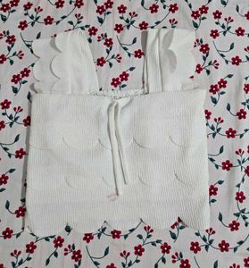 White Scalloped Strap Crop Top