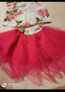 Cute Floral Print Top and Tulle Skirt Set