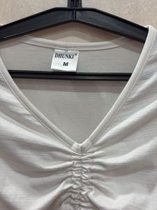 White Ruched Long Sleeve Crop Top