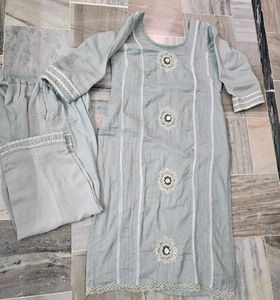 Light Grey Embroidered Kurta Set