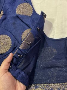Vibrant Blue Silk Saree with Brocade Border