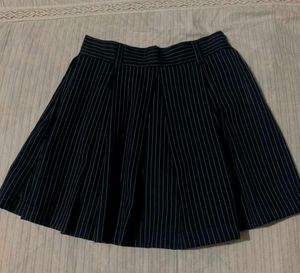 Navy Pinstripe Pleated Skirt
