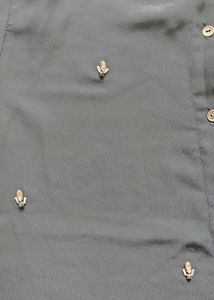 Chic Dark Blue Sheer Button-Up Top