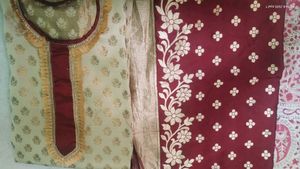 Elegant Cream & Maroon Salwar Kameez and Dupatta