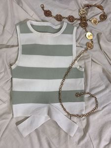 Striped Sleeveless Top with Belt